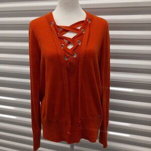 Abercrombie and Fitch Lace-Up Sweater Top Women's M Orange Cotton Blend